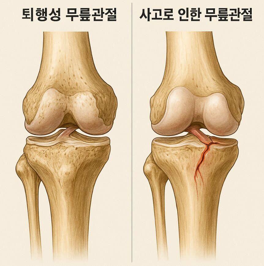 퇴행성 무릎관절과 사고로 인한 무릎관절의 차이