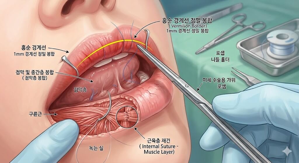 입술 찢어짐, 1mm 경계선 맞춤 봉합이 소중한 미소를 지킵니다